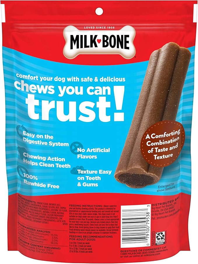 Milk-Bone Mini Comfort Chews, Rawhide Free Dog Treats with Unique Chewy Texture and Real Beef, 6 Mini Chews (Pack of 5)