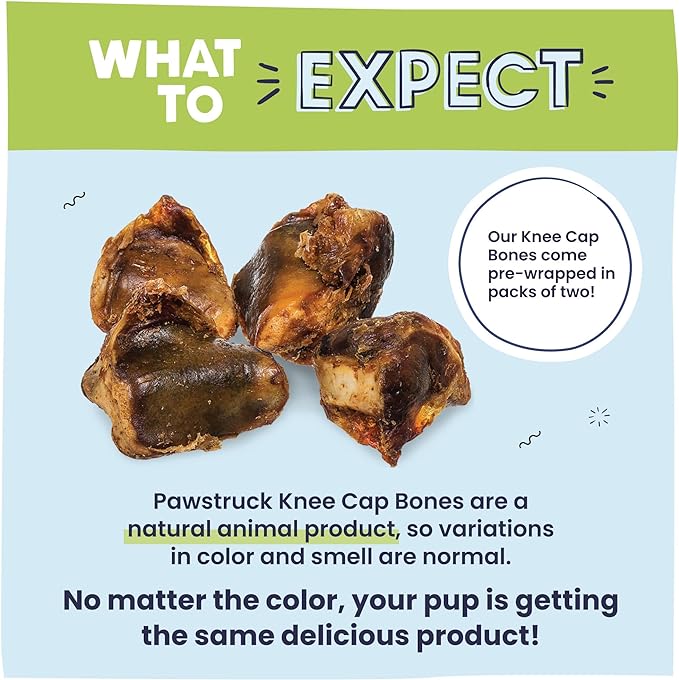 Pawstruck Natural Knee Cap Dog Bones - Treats for Aggressive Chewers, Low Fat and High Protein Chews, Beef Flavor, Long Lasting and Calming Rawhide Alternatives - 10 Pack - Packaging May Vary