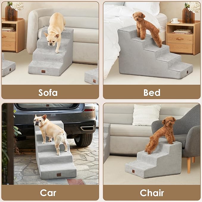EHEYCIGA Dog Stairs for Small Dog 15.7”H, 3-Step Slope Dog Stairs for Couch and Sofa, Pet Steps with Non-Slip Bottom, Low Ramp and Larger Step Area