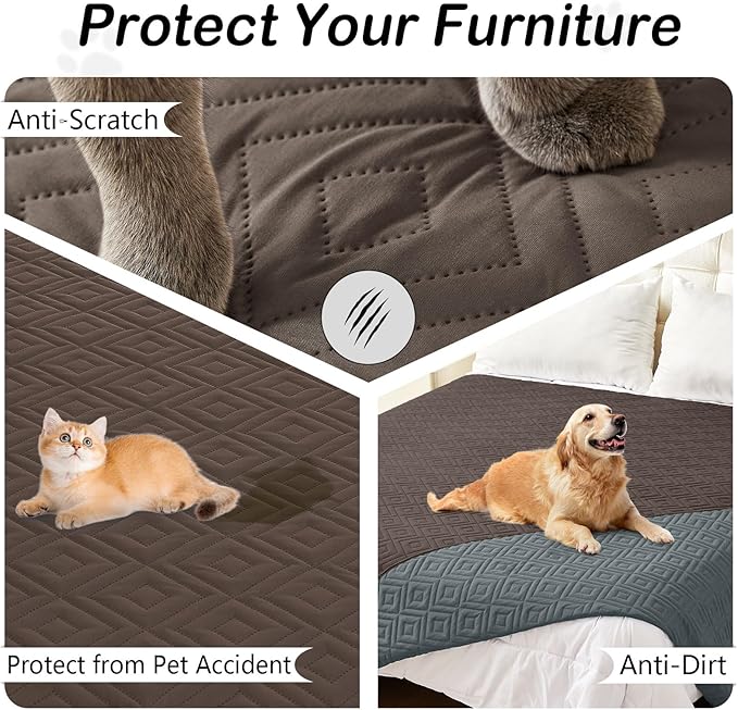 hyha Waterproof Dog Blanket, Soft Pet Bed Blankets, Waterproof Sofa Couch Cover for Dogs Washable, Reversible Pet Couch Covers for Sofa Furniture (30x53 Inch, Chocolate/Dark Grey)