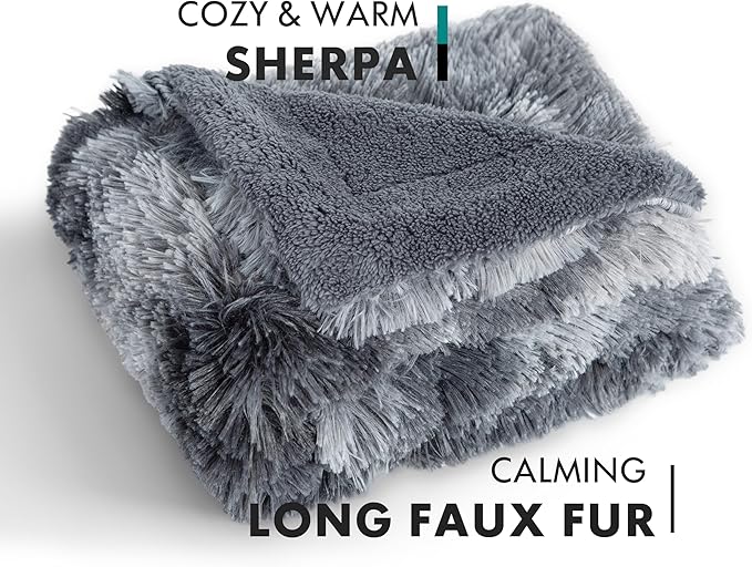 gogobunny Waterproof Dog Blankets for Small Dogs Cats,Soft Fluffy Long Faux Fur Calming Cat Blanket for Couch Bed, Warm Flannel Washable Furniture Protector (25x35 Inch (Pack of 1), Tie-dye Grey)