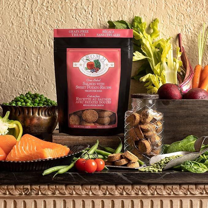 Fromm Four-Star Nutritionals Salmon with Sweet Potato Dog Treats - Premium Oven Baked Dog Snacks - Salmon Recipe - Pack of (3) 8 oz Bags