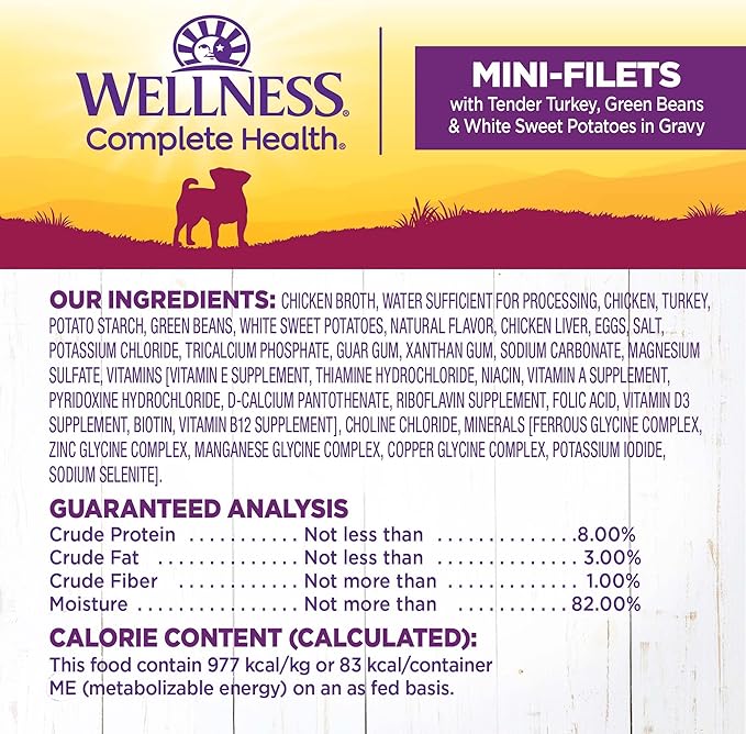 Wellness Natural Pet Food Petite Entrees Mini Fillets Natural Wet Small Breed Dog Food, Tender Turkey, Green Beans & White Sweet Potato, 3-Ounce Cup (Pack Of 24)