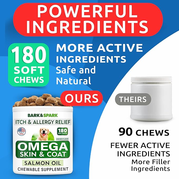 BARK&Spark (Pack of 2) Omega 3 for Dogs - 360 Fish Oil Chews for Dog Shedding, Skin Allergy, Itch Relief, Hot Spots Treatment - Joint Health - Skin & Coat Supplement - EPA&DHA Fatty Acids
