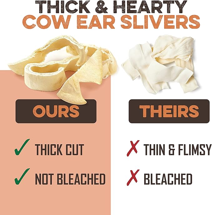 BRUTUS & BARNABY Cow Ears for Dogs; Ear Slivers are Great for Puppy Teething, Single Ingredient Beef Ear Slivers for Small to Medium Size Dogs (250grams)