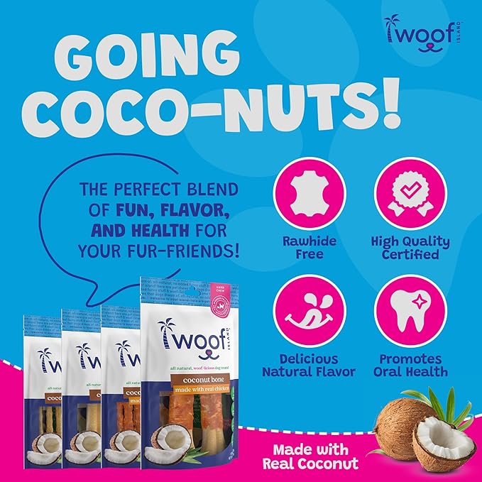 Coconut Dog Bones - Premium, All Natural Coconut Dog Treats - Healthy Puppy Treats & Vitamin Rich Rawhide Free Dog Chews - (Original)