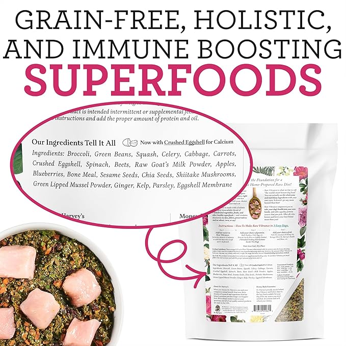 Dr. Harvey's Raw Vibrance Dog Food, Human Grade Dehydrated Base Mix for Dogs, Grain Free Raw Diet (3 Pounds)
