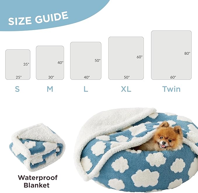 Lesure Waterproof Puppy Blanket for Small Dogs - Washable Double Sided Dog Blankets with Warm Jacquard Shag and Soft Sherpa Fleece, Pet Cat Blanket for Couch Protection, 3D Textured Cloud, Blue
