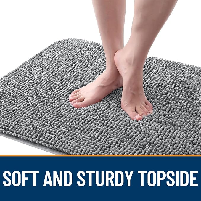 OLANLY Dog Door Mat for Muddy Paws 24x16, Absorbs Moisture and Dirt, Absorbent Non-Slip Washable Mat, Quick Dry Chenille, Mud Mat for Dogs, Entry Indoor Door Mat for Inside Floor, Grey