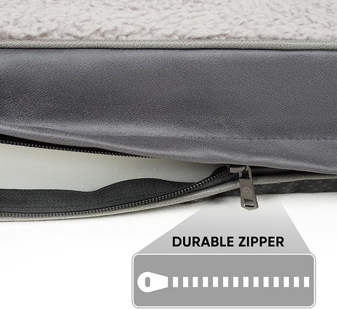 Washable Large Dog Bed Covers Soft Plush Replacement, Waterproof Dog Bed Liner, Pet Bed Cover with Zipper 35x22x3 Inches, Grey, Cover Only