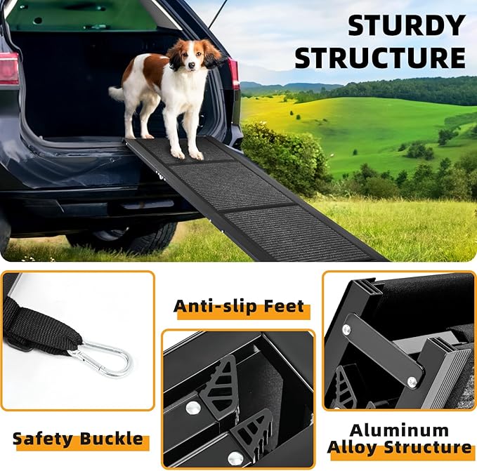 Dog Ramp for Car, 63"x17" Dog Ramps for Large Dogs with Anti-Slip Rug Surface, Folding Dog Ramp Up to 250LBS, Outdoor Dog Ramp for Trucks & SUV