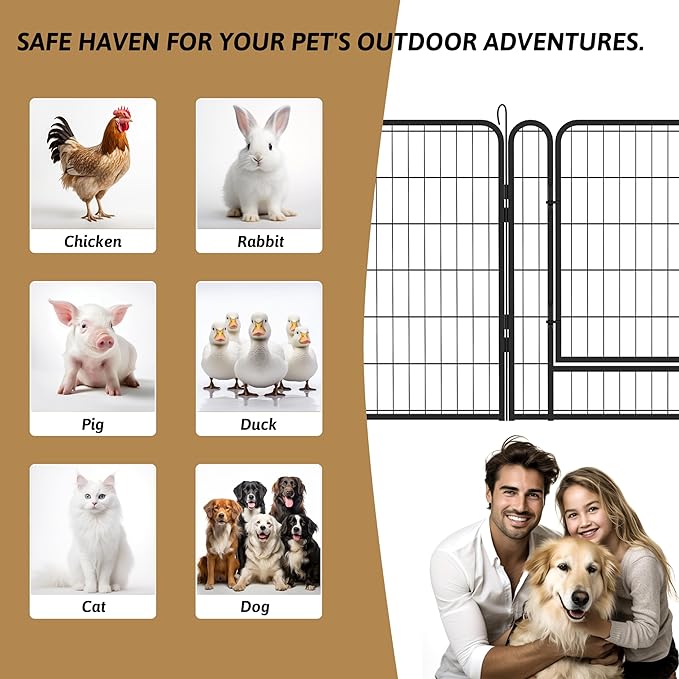 6 Panels Dog Playpen Heavy Duty Metal Fence,39.37" Height Outdoor Indoor Pen Anti-Rust with Doors Portable for RV Camping Yard,Black