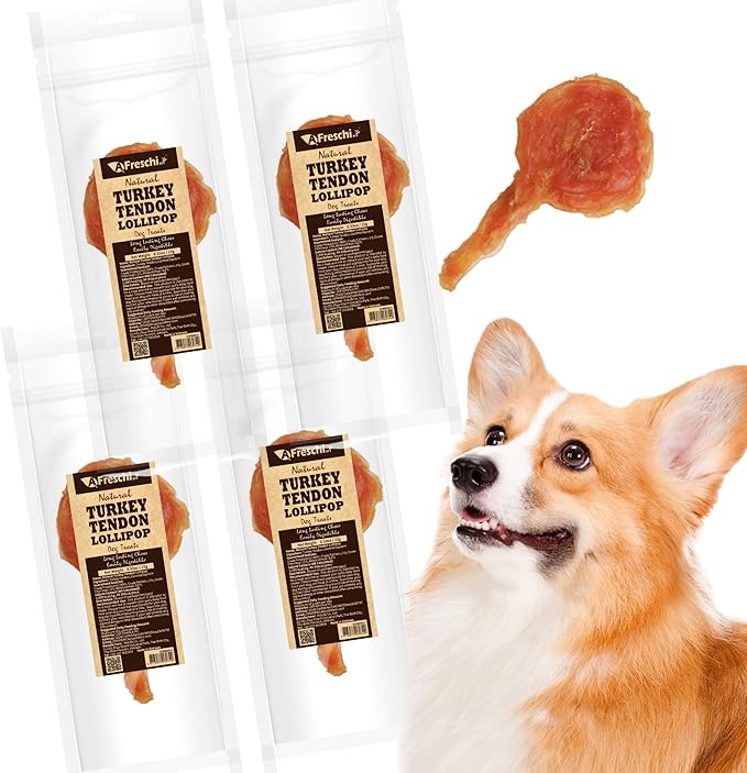 Afreschi Natural Turkey Tendon Lollipop 40 Units/Box, Dog Treat for Signature Series, All Natural Human Grade Puppy Chew, Turkey Sourced from USA, Rawhide Alternative