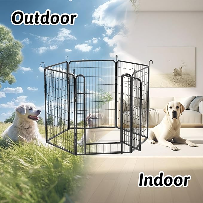 6 Panels Dog Playpen Heavy Duty Metal Fence,39.37" Height Outdoor Indoor Pen Anti-Rust with Doors Portable for RV Camping Yard,Black