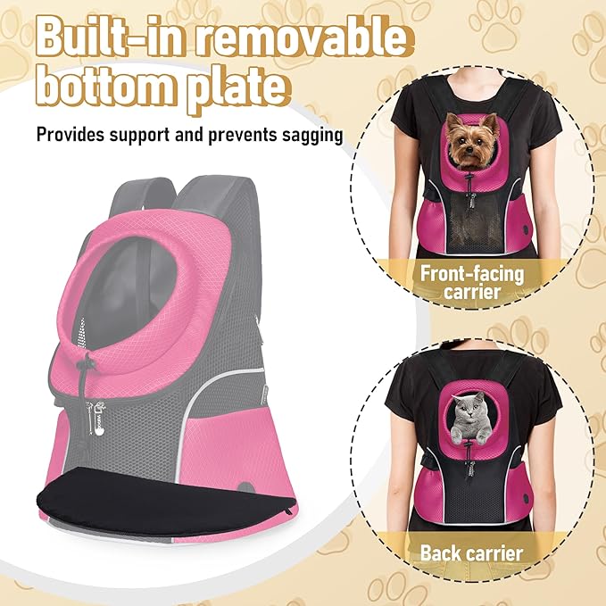 WOYYHO Pet Dog Carrier Backpack Small Dog Front Backpack Ventilated Mesh Dog Travel Back Pack with Safety Belt for Travel Hiking Cycling Outdoor Use (L (10-14 lbs), Rose)