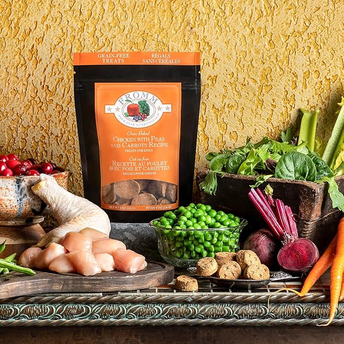 Fromm Four-Star Nutritionals Chicken with Peas & Carrots Dog Treats - Premium Oven Baked Dog Snacks - Chicken Recipe - Pack of (3) 8 oz Bags