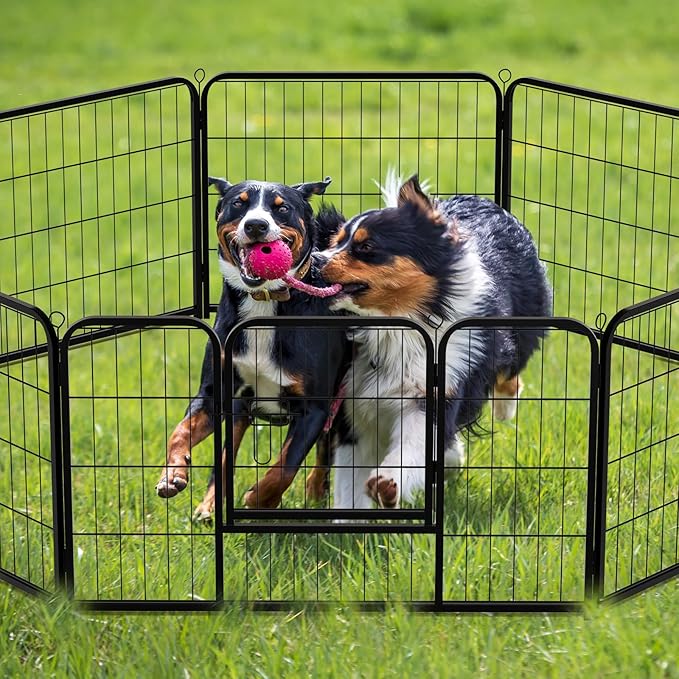 Dog Playpen with Door, Dog Fence for Outdoor & Indoor, 8 Panels 32 inch Height, Black