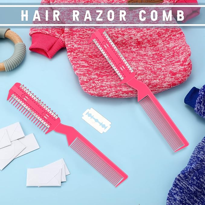 Yinkin 5-Piece Razor Comb for Dogs & Cats, Pink, Plastic & Stainless Steel, Small to Medium Dogs, 25 Extra Blades, Manual, Grooming & Trimming