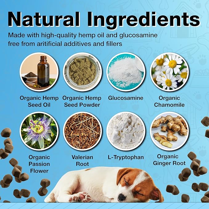 Hemp Dog Calming Chews - Anxiety Relief Treats, 60 Calming Treats for Dogs, Organic Calm Pup Dog Anxiety Relief, Calming Care for Dogs (Duck Flavor)