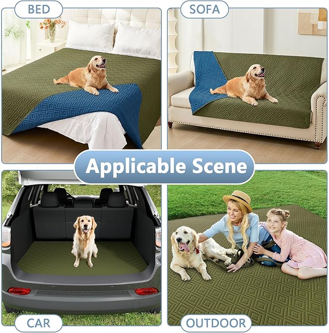 hyha Waterproof Dog Blanket, Soft Pet Bed Blankets, Waterproof Sofa Couch Cover for Dogs Washable, Reversible Pet Couch Covers for Sofa Furniture (30x53 Inch, Green/Navy Blue)