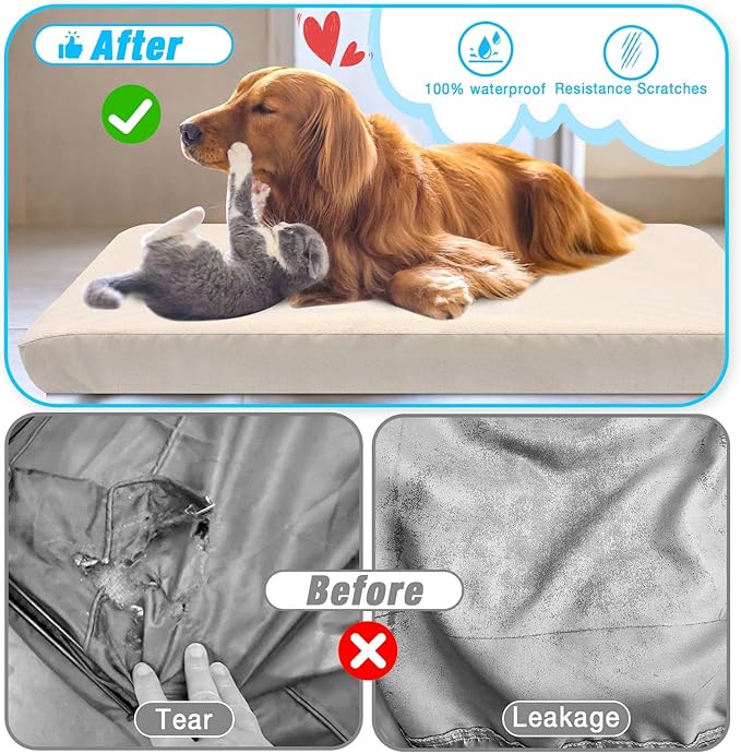 Dog Bed Covers Replacement Washable 100% Waterproof Dog Bed Cover 2 Pack Soft Noiseless Dog Bed Sheets for Dog Bed/pet Bed, 30" x 20" Beige