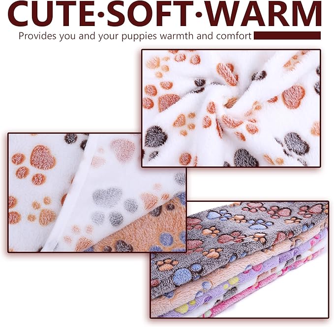 UTTPLL Dog Blanket Fluffy Premium Fleece Flannel Pet Blankets Cats Dogs Cute Paw Printed Throw Soft Warm Puppy Blankets Brown Paw Small