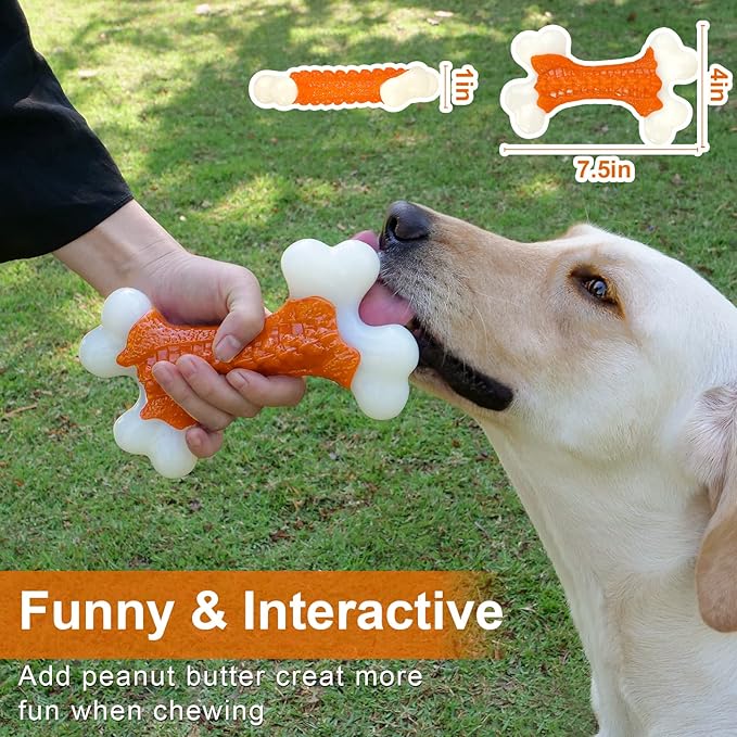 Dog Toys for Aggressive Chewers Large Breed, Tough Bones, Nylon Puppy Teething Chew Toys Medium Dogs, Heavy Duty Peanut Butter Flavor Toys
