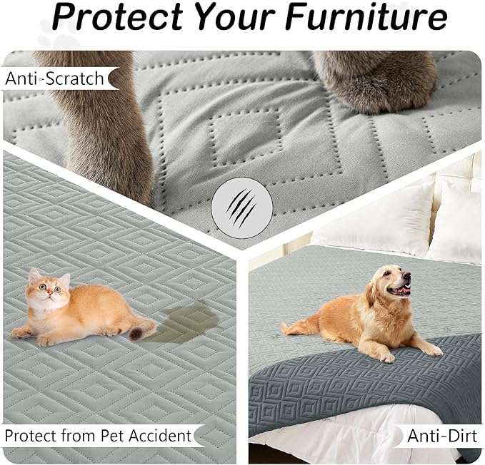 hyha Waterproof Dog Blanket, Soft Pet Bed Blankets, Waterproof Sofa Couch Cover for Dogs Washable, Reversible Pet Couch Covers for Sofa Furniture (30x53 Inch, Grey/Dark Grey)