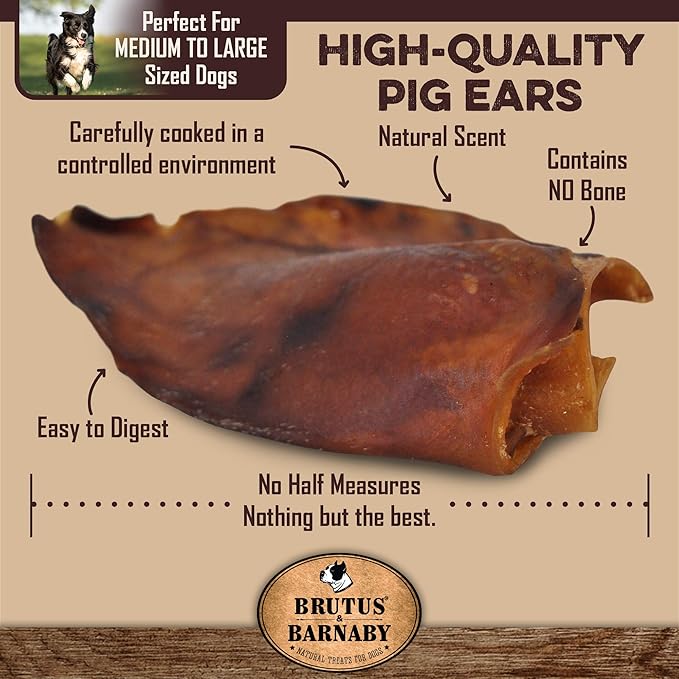 100% Natural Whole Pig Ear Dog Treat - 25 Pack - Our Healthy Dog Pig Ears Are Easy To Digest, Chemical & Hormone Free Thick Cut Pig Ears For Dogs Aggressive Chewers, Great For Small Or Large Dogs
