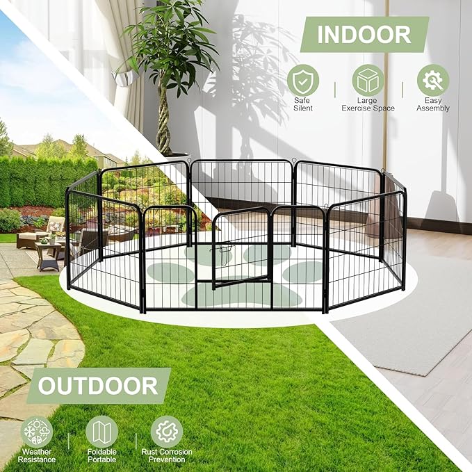 Dog Playpen with Door, Dog Fence for Outdoor & Indoor, 8 Panels 32 inch Height, Black