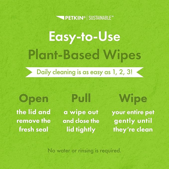 Petkin Plant-Based EyeWipes, 80 Wipes, 2 Pack - Biobased & Sustainable Pet Eye Wipes for Dogs & Cats - Cleans Eye Area, Dirt & Tear Stains - Consciously Cleans & Conditions - Easy to Use - Unscented