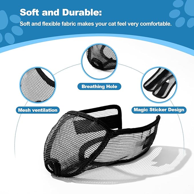 Cat Muzzle for Grooming Nail Trimming with Soft Mesh Covered, Prevent Biting Chewing(M,Black)