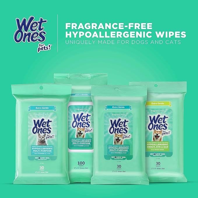 Wet Ones for Pets Hypoallergenic Multi-Purpose Dog Wipes with Vitamins A, C & E, 100 ct - 12 Pack | Fragrance-Free Hypoallergenic Dog Wipes for All Dogs Wipes Multipurpose (FF14364PCS12)