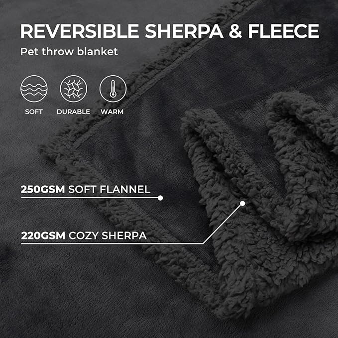 Waterproof Pet Blanket, Liquid Pee Proof Dog Blanket for Sofa Bed Couch, Reversible Sherpa Fleece Furniture Protector Cover for Small Medium Large Dogs Cats, Black Small(40" x 28")