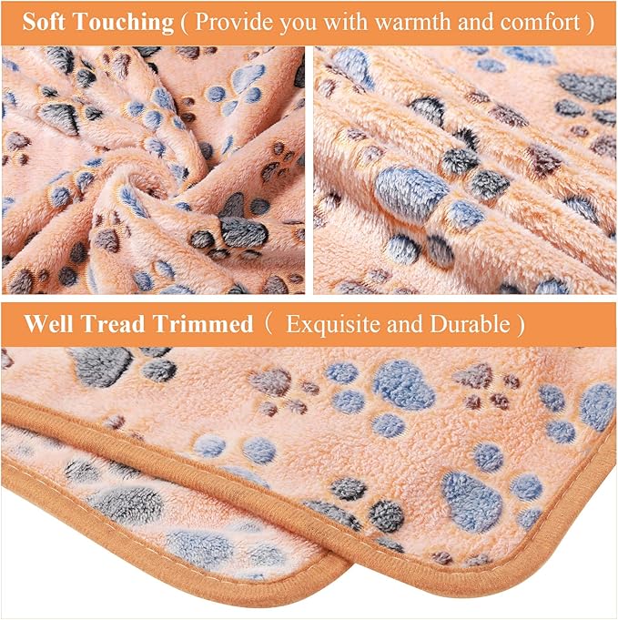 Tatuo 4 Pcs Dog Blanket Pet Puppy Blanket Puppy Teething Toys Paw Print Fleece Blanket for Pet Cat Soft Warm Sleep Mat Guinea Pig Cage Blanket(Small(24 x 16 Inch),White, Coffee, Pink, Purple)