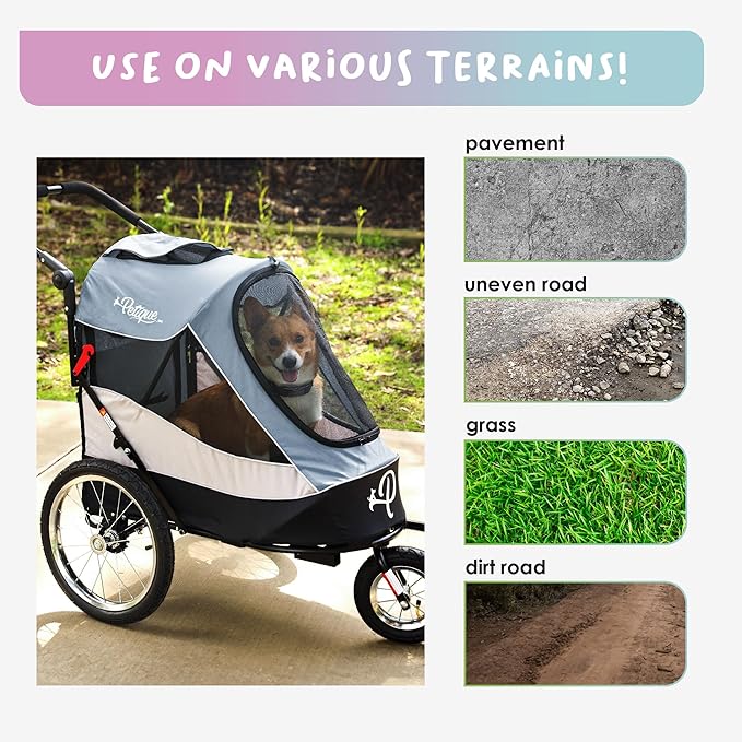 Petique Trailblazer Jogger, Dog Cart for Medium Size Pets, Ventilated Pet Stroller for Cats & Dogs, Gray