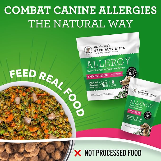Dr. Harvey's Specialty Diet Allergy Salmon Recipe, Human Grade Dog Food for Dogs with Sensitivities and Allergies (5 Pounds)