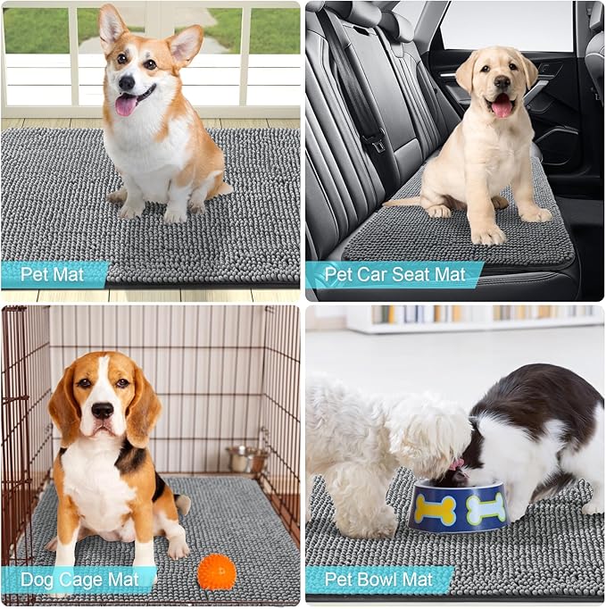 OLANLY Dog Door Mat for Muddy Paws 24x16, Absorbs Moisture and Dirt, Absorbent Non-Slip Washable Mat, Quick Dry Chenille, Mud Mat for Dogs, Entry Indoor Door Mat for Inside Floor, Grey