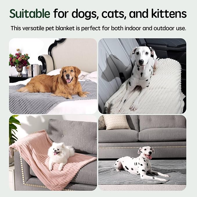 Waterproof Blanket Natural Grey Dog Blanket for Small Dogs, Washable Double Sided Pet Blanket with Milk Plush and Super Soft Velvet, Pee Proof Calming Dog Blanket for Couch Protection