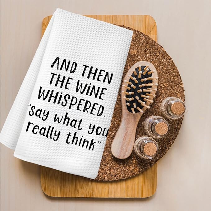Funny Wine Kitchen Towels, Gifts for Wines Lovers Women Dish Hand Towels for Kitchen Bar Cart, and Then The Wine Whispered Decorative Bar Towels for Bartender, 16x34 Inch