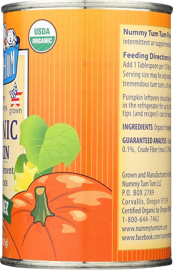 Organic Canned Pumpkin For Dogs, 15 OZ (Pack of 12)