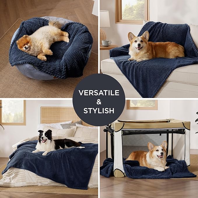 Bedsure Dog Blanket for Small Dogs Washable - Soft Fluffy Puppy Blanket with Premium 300GSM Coral Fleece, Cozy Calming Cat Blankets for Indoor Cats, Fuzzy Pet Blanket for Kitten Doggy, Navy, 25x35IN