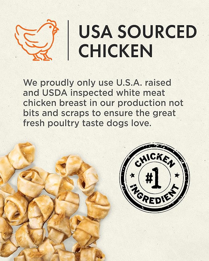 Canine Naturals Chicken Recipe Chew - Rawhide Free Dog Treats - Made from USA Raised Chicken - All-Natural and Easily Digestible - 12 Pack of Mini Knots for Dogs 5-20lb