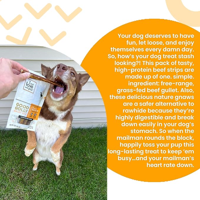 I and love and you Good Golly Gullet Stix - Beef - Rawhide Alternative, Single Ingredient, Free Range Grass Fed Beef, 6in, 5ct