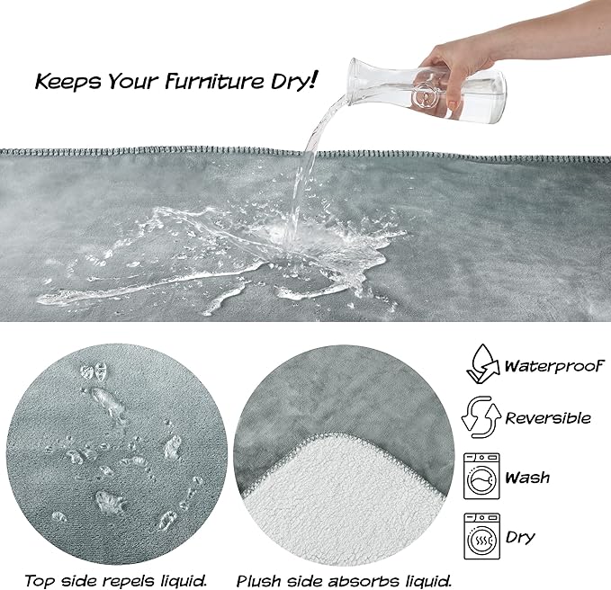 PETMAKER Waterproof Pet Blanket - 30x40-Inch Reversible Sherpa Fleece Throw Protects Couches, Cars, and Beds from Spills, Stains, and Fur (Gray)