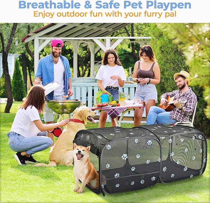 2-in-1 Dog Playpen 46.5''Pop Up Cat Pet Playpen, Assembly-Free Indoor Outdoor Kitten Enclosure, Breathable Cat Cage Portable Puppy Tent Crates Kennel for Small Animals(No Divider, Unified Space)