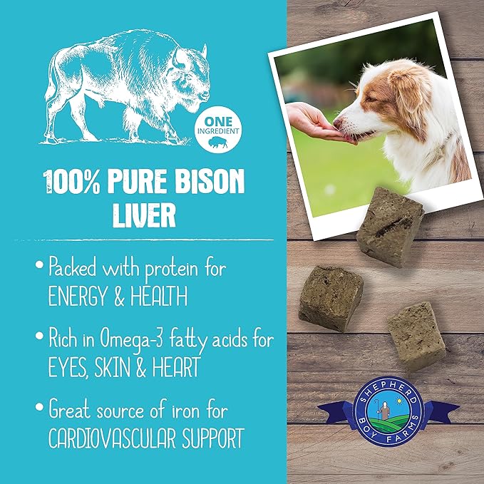 Freeze Dried Dog and Cat Treats, Bison Liver, All Natural Freeze-Dried Dog Treat & Dog Snacks, Made in USA, High in Protein, Essential Nutrition of Raw Dog Food, 3oz