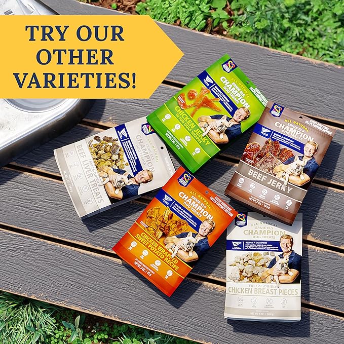 Ernie Els Premium Dog Treats Bundle: Chicken Jerky, Freeze-Dried Chicken and Chicken Wrapped Sweet Potato, (Pack of 3), Nutritious and All Natural for Healthy Snacking, Training and Rewards