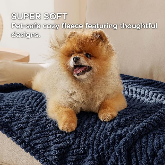 Bedsure Dog Blanket for Small Dogs Washable - Soft Fluffy Puppy Blanket with Premium 300GSM Coral Fleece, Cozy Calming Cat Blankets for Indoor Cats, Fuzzy Pet Blanket for Kitten Doggy, Navy, 25x35IN