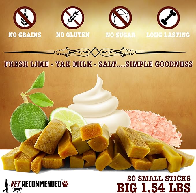 Yak Chew for Small Dogs Made from Himalayan Yak Milk (20 Count / 1.54LB). The 100% Natural Healthy Dog Chew - Extreme Long Lasting Cheese Chew
